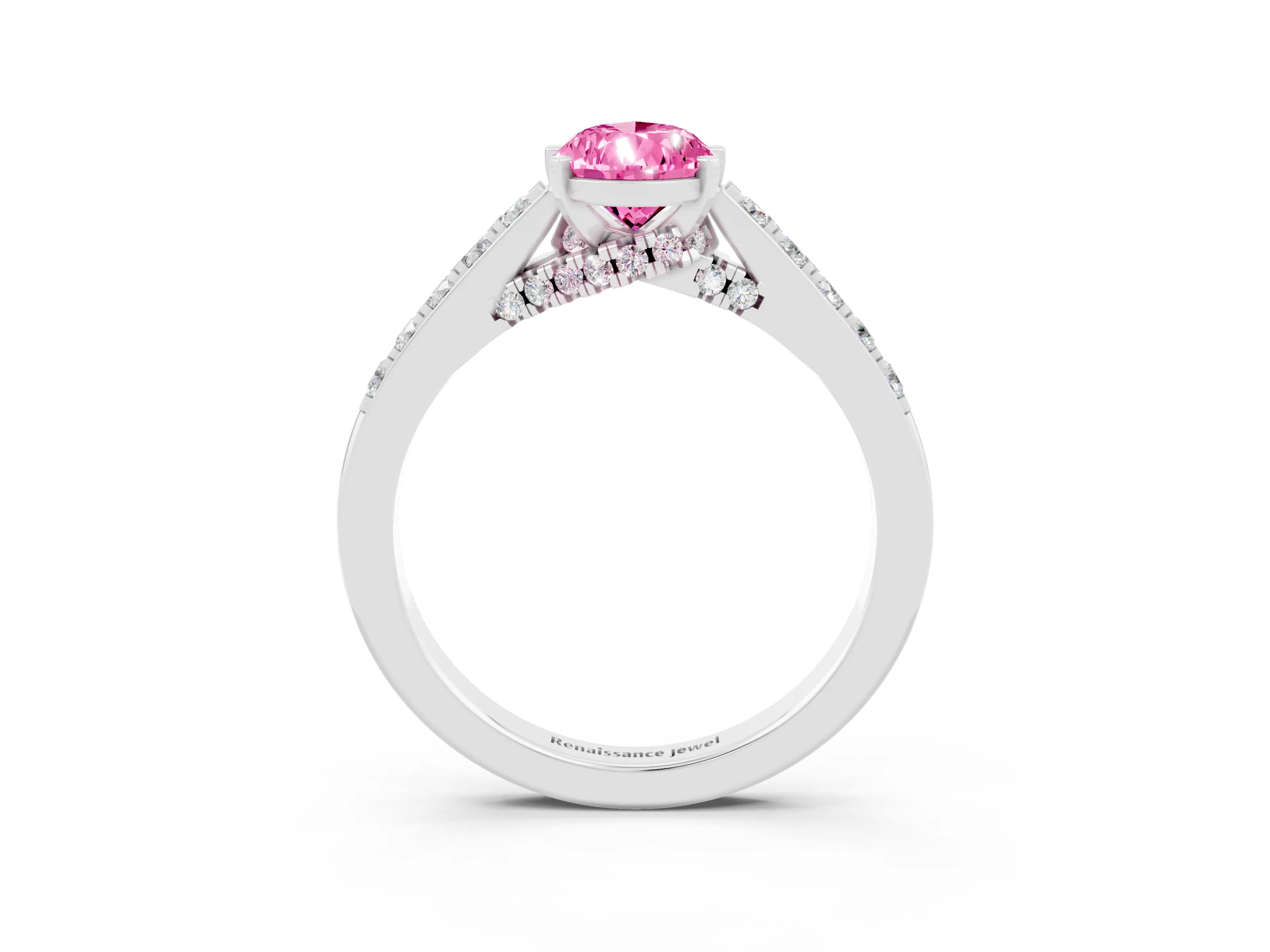 White gold Pear Cut Diamond Solitaire Ring with Pavé Band and Prong Setting_3