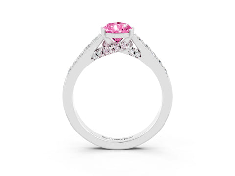 White gold Pear Cut Diamond Solitaire Ring with Pavé Band and Prong Setting_3