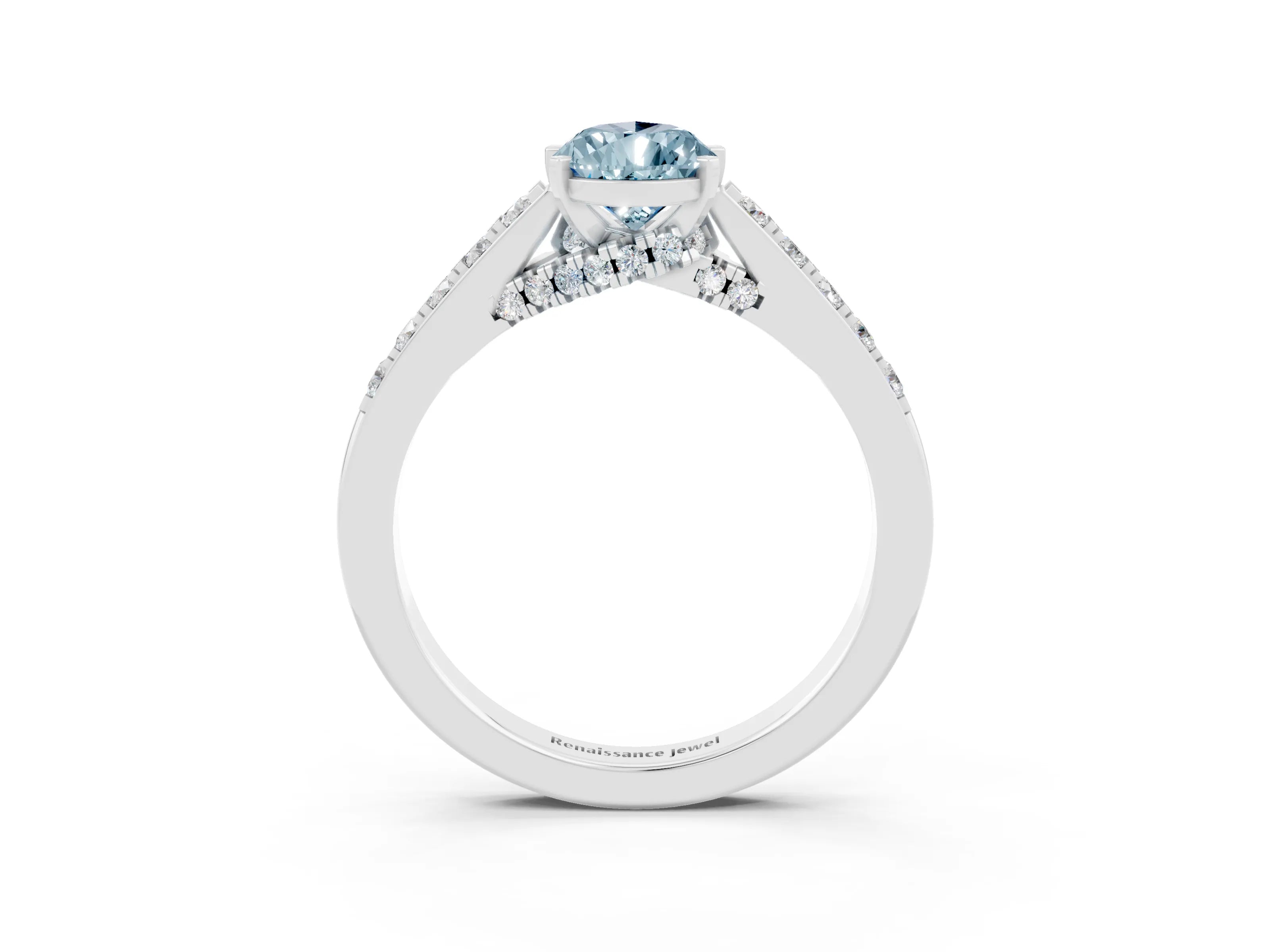 White gold Pear Cut Diamond Solitaire Ring with Pavé Band and Prong Setting_3
