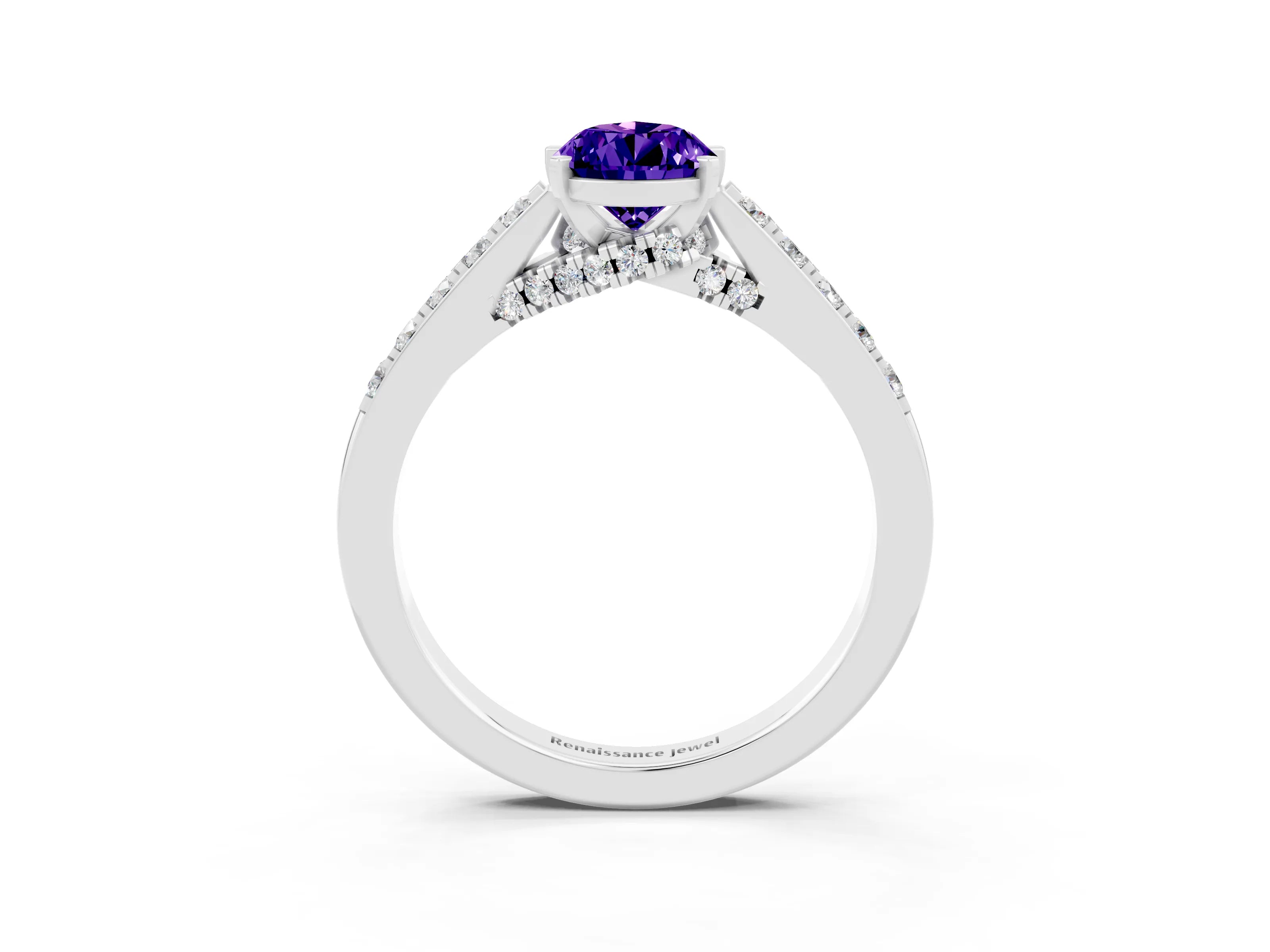 White gold Pear Cut Diamond Solitaire Ring with Pavé Band and Prong Setting_3