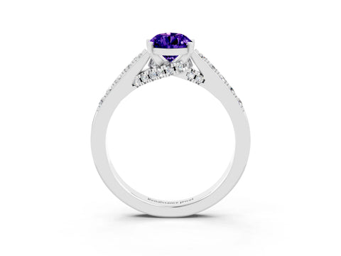 White gold Pear Cut Diamond Solitaire Ring with Pavé Band and Prong Setting_3
