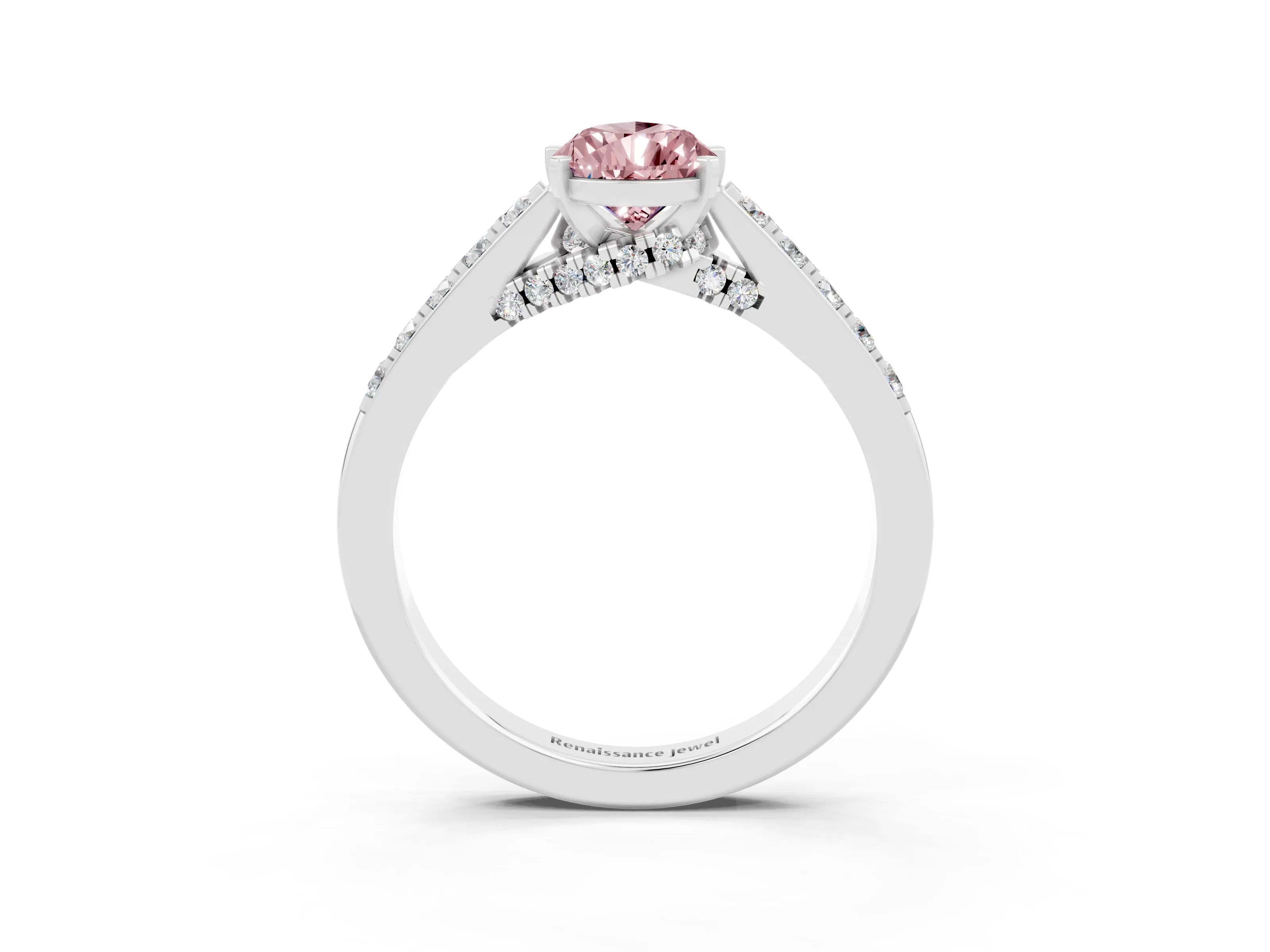 White gold Pear Cut Diamond Solitaire Ring with Pavé Band and Prong Setting_3