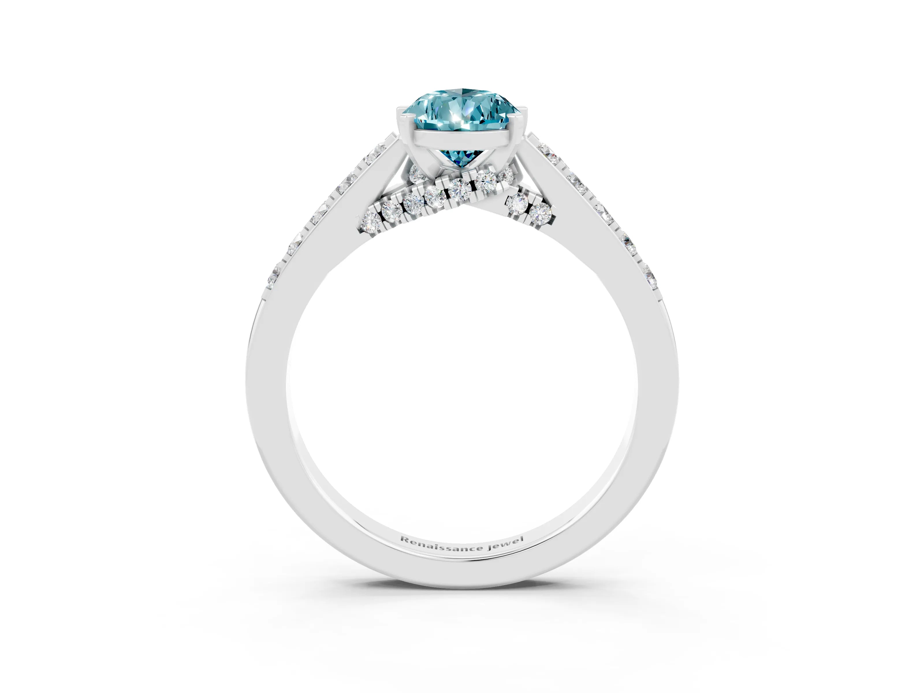 White gold Pear Cut Diamond Solitaire Ring with Pavé Band and Prong Setting_3