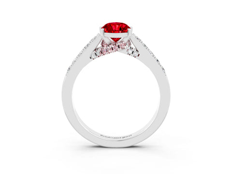 White gold Pear Cut Diamond Solitaire Ring with Pavé Band and Prong Setting_3