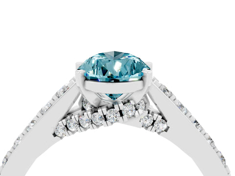 White gold Pear Cut Diamond Solitaire Ring with Pavé Band and Prong Setting_4