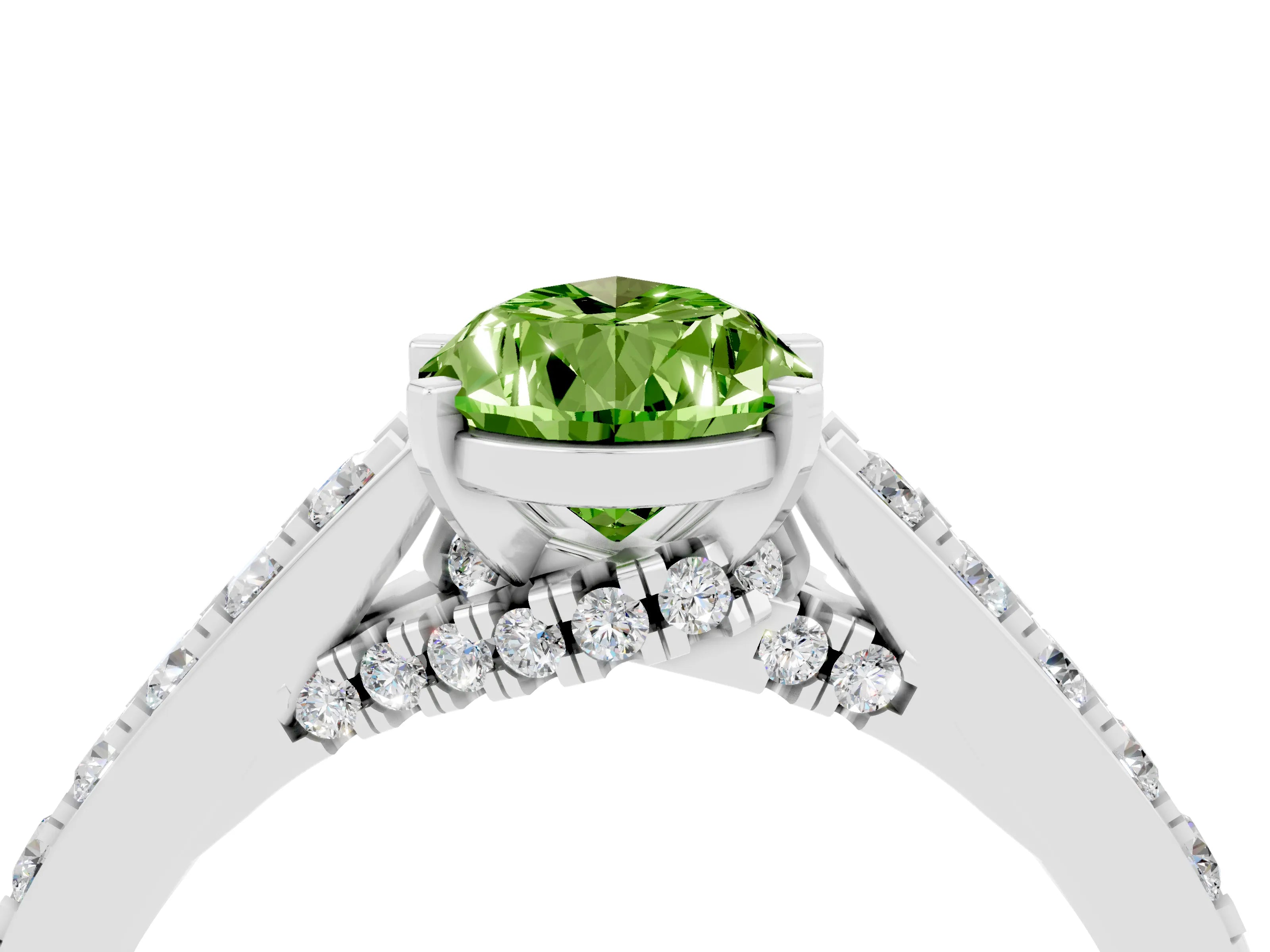 White gold Pear Cut Diamond Solitaire Ring with Pavé Band and Prong Setting_4