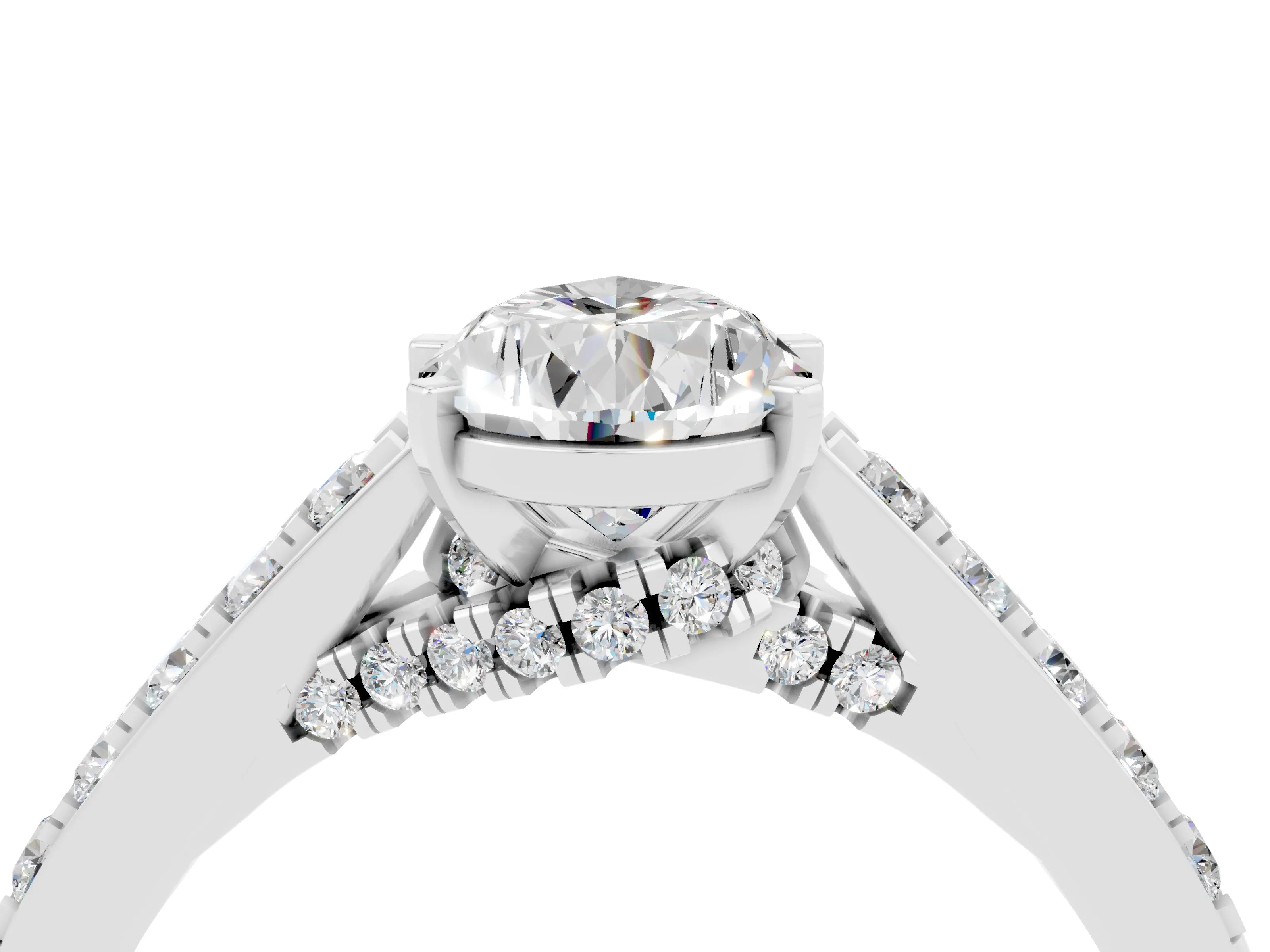 White gold Pear Cut Diamond Solitaire Ring with Pavé Band and Prong Setting_4