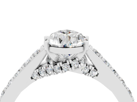White gold Pear Cut Diamond Solitaire Ring with Pavé Band and Prong Setting_4