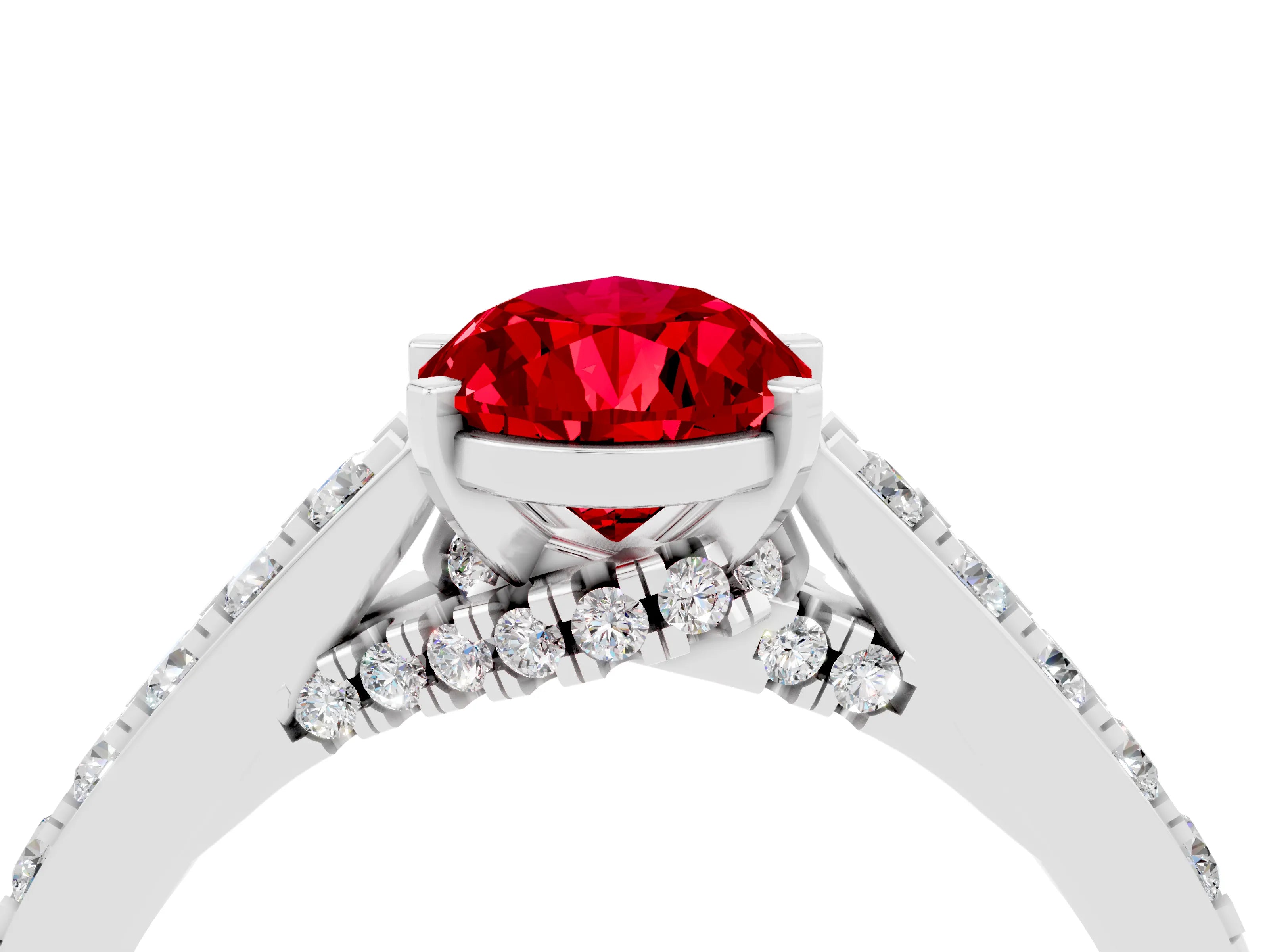 White gold Pear Cut Diamond Solitaire Ring with Pavé Band and Prong Setting_4