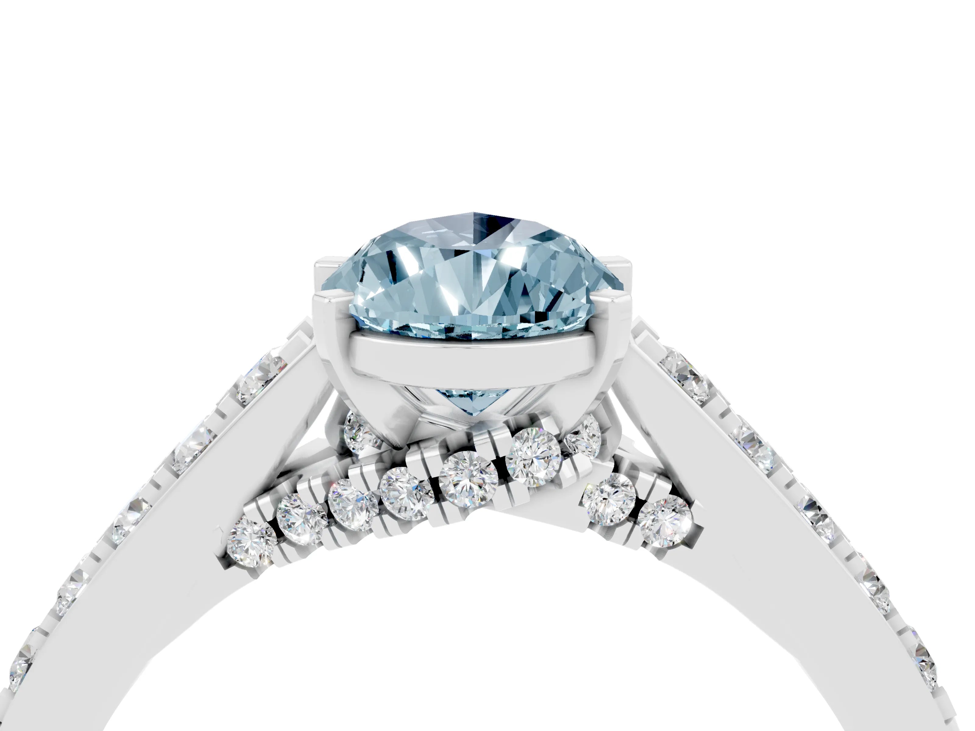 White gold Pear Cut Diamond Solitaire Ring with Pavé Band and Prong Setting_4