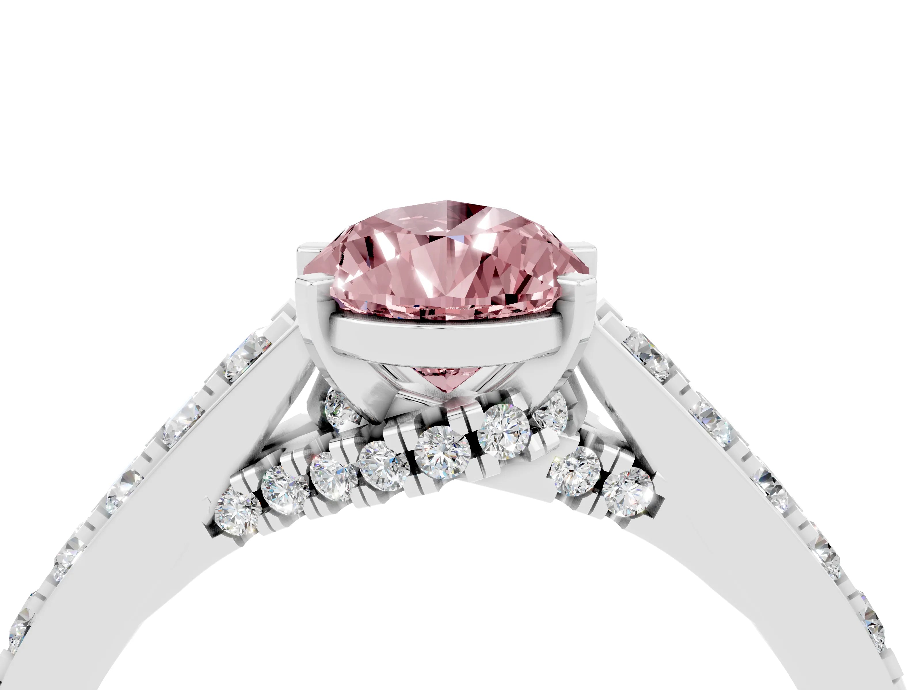 White gold Pear Cut Diamond Solitaire Ring with Pavé Band and Prong Setting_4