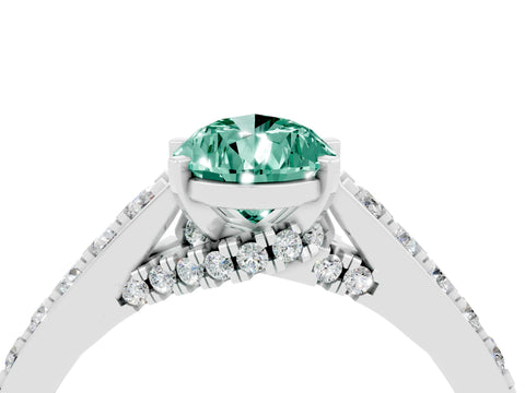 White gold Pear Cut Diamond Solitaire Ring with Pavé Band and Prong Setting_4