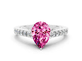 White gold Pear Cut Diamond Solitaire Ring with Pavé Band and Prong Setting