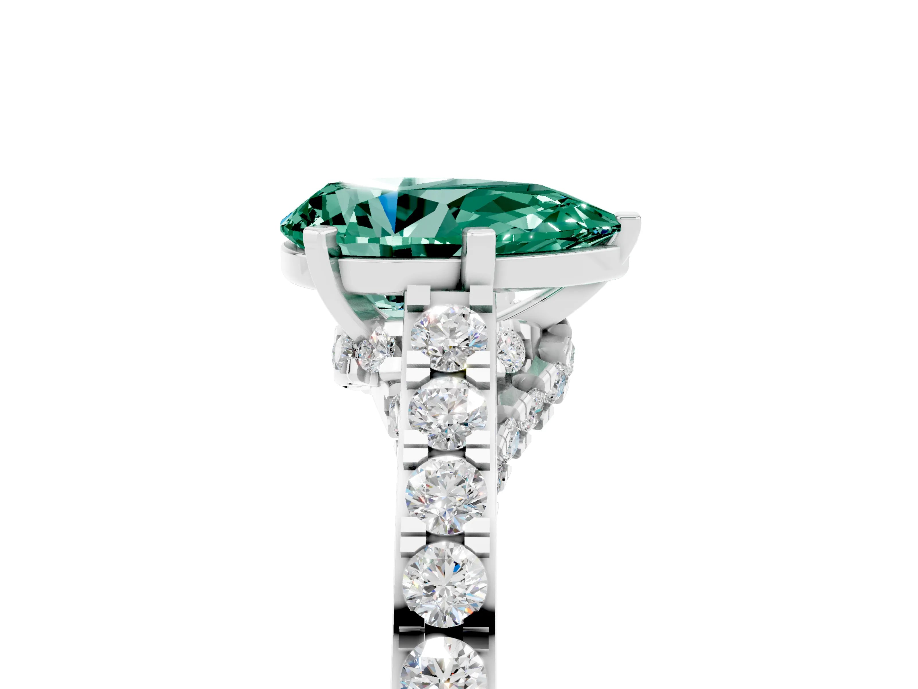 White gold Pear Cut Diamond Solitaire Ring with Pavé Band and Prong Setting_5