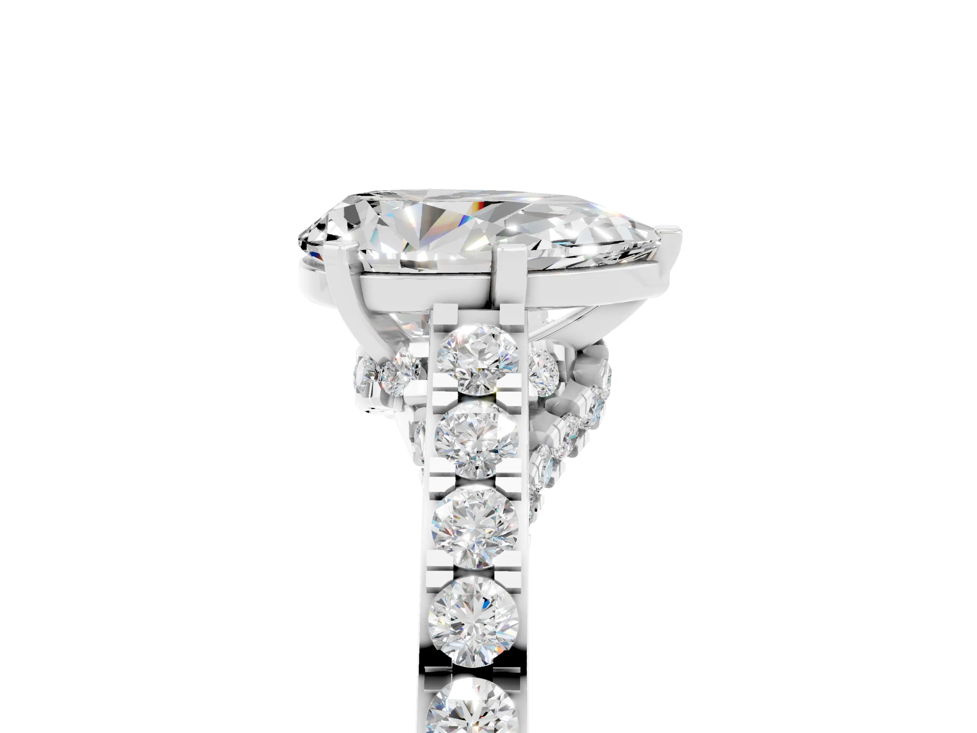 White gold Pear Cut Diamond Solitaire Ring with Pavé Band and Prong Setting_5