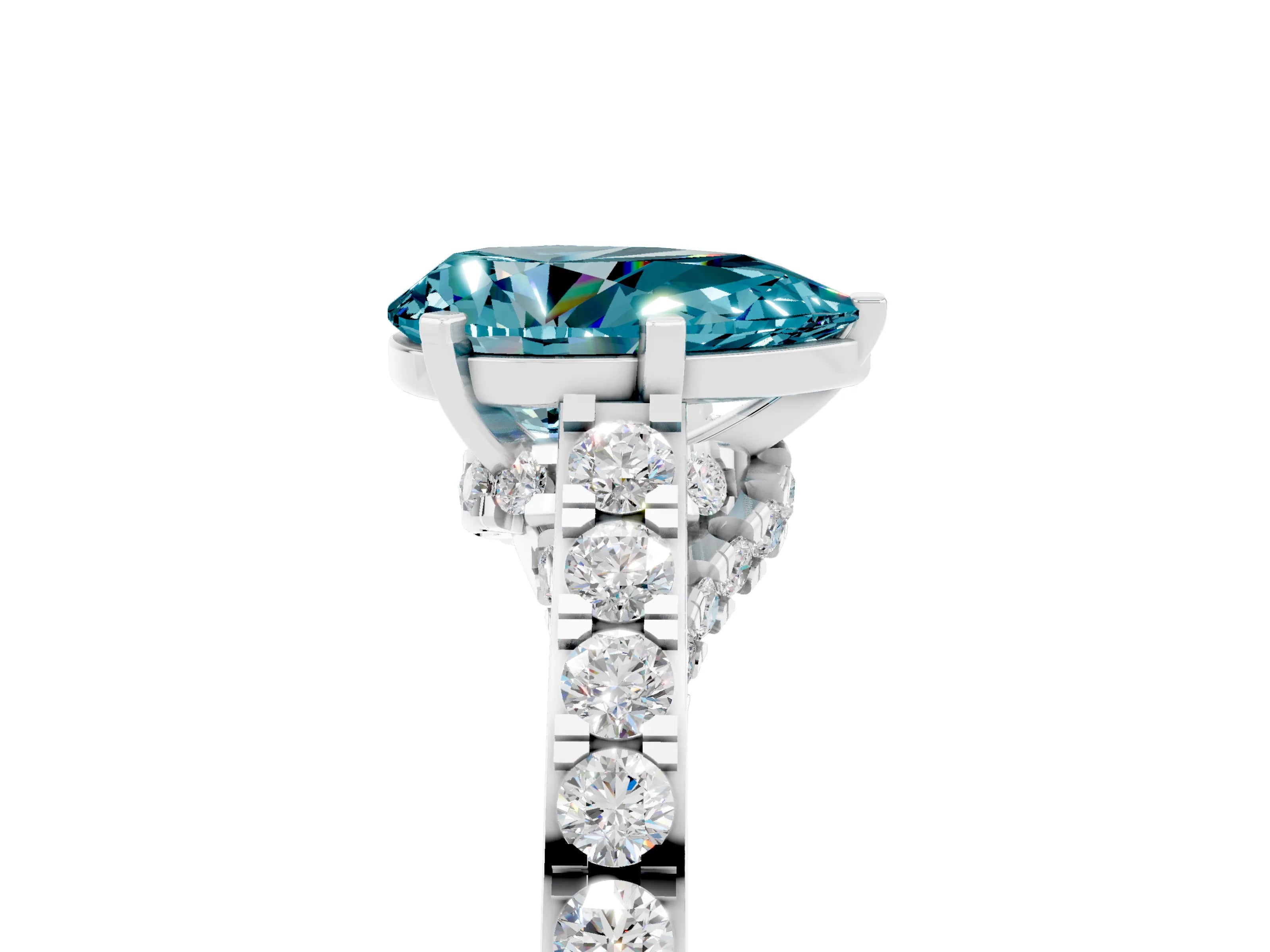 White gold Pear Cut Diamond Solitaire Ring with Pavé Band and Prong Setting_5