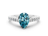 White gold Pear Cut Diamond Solitaire Ring with Pavé Band and Prong Setting