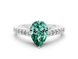 White gold Pear Cut Diamond Solitaire Ring with Pavé Band and Prong Setting