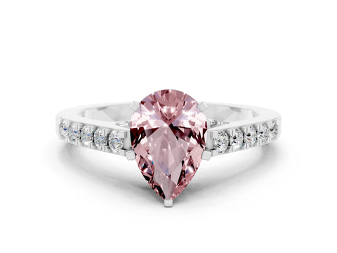 White gold Pear Cut Diamond Solitaire Ring with Pavé Band and Prong Setting
