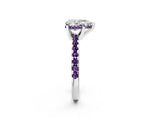 White gold Pear Cut Diamond Solitaire Ring with Round with Amethyst side stone Pavé Band and Four-Prong Setting_14