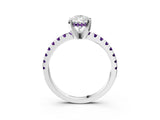 White gold Pear Cut Diamond Solitaire Ring with Round with Amethyst side stone Pavé Band and Four-Prong Setting_15
