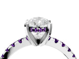 White gold Pear Cut Diamond Solitaire Ring with Round with Amethyst side stone Pavé Band and Four-Prong Setting_16