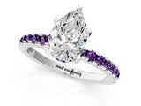 White gold Pear Cut Diamond Solitaire Ring with Round with Amethyst side stone Pavé Band and Four-Prong Setting_37