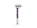 White gold Pear Cut Diamond Solitaire Ring with Round with Amethyst side stone Pavé Band and Four-Prong Setting_38