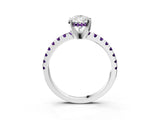 White gold Pear Cut Diamond Solitaire Ring with Round with Amethyst side stone Pavé Band and Four-Prong Setting_39