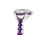 White gold Pear Cut Diamond Solitaire Ring with Round with Amethyst side stone Pavé Band and Four-Prong Setting_41