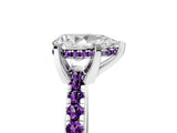 White gold Pear Cut Diamond Solitaire Ring with Round with Amethyst side stone Pavé Band and Four-Prong Setting_5
