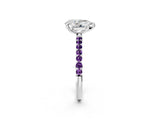 White gold Pear Cut Diamond Solitaire Ring with Round with Amethyst side stone Pavé Band and Prong Setting_14
