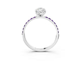 White gold Pear Cut Diamond Solitaire Ring with Round with Amethyst side stone Pavé Band and Prong Setting_15