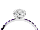White gold Pear Cut Diamond Solitaire Ring with Round with Amethyst side stone Pavé Band and Prong Setting_16