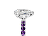 White gold Pear Cut Diamond Solitaire Ring with Round with Amethyst side stone Pavé Band and Prong Setting_5