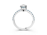 White gold Pear Cut Diamond Solitaire Ring with Round with Aquamarine side stone Pavé Band and Four-Prong Setting_15