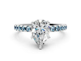 White gold Pear Cut Diamond Solitaire Ring with Round with Aquamarine side stone Pavé Band and Four-Prong Setting_36