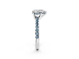White gold Pear Cut Diamond Solitaire Ring with Round with Aquamarine side stone Pavé Band and Four-Prong Setting_38