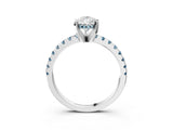 White gold Pear Cut Diamond Solitaire Ring with Round with Aquamarine side stone Pavé Band and Four-Prong Setting_39