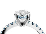 White gold Pear Cut Diamond Solitaire Ring with Round with Aquamarine side stone Pavé Band and Four-Prong Setting_40