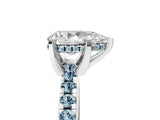 White gold Pear Cut Diamond Solitaire Ring with Round with Aquamarine side stone Pavé Band and Four-Prong Setting_5