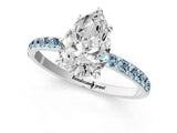 White gold Pear Cut Diamond Solitaire Ring with Round with Aquamarine side stone Pavé Band and Prong Setting_13