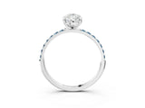 White gold Pear Cut Diamond Solitaire Ring with Round with Aquamarine side stone Pavé Band and Prong Setting_15