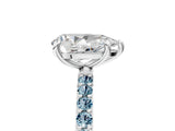 White gold Pear Cut Diamond Solitaire Ring with Round with Aquamarine side stone Pavé Band and Prong Setting_17