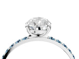 White gold Pear Cut Diamond Solitaire Ring with Round with Aquamarine side stone Pavé Band and Prong Setting_28