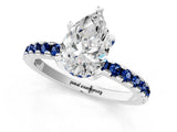 White gold Pear Cut Diamond Solitaire Ring with Round with Blue Sapphire side stone Pavé Band and Four-Prong Setting_13