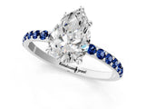White gold Pear Cut Diamond Solitaire Ring with Round with Blue Sapphire side stone Pavé Band and Prong Setting_13
