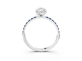 White gold Pear Cut Diamond Solitaire Ring with Round with Blue Sapphire side stone Pavé Band and Prong Setting_15