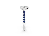 White gold Pear Cut Diamond Solitaire Ring with Round with Blue Sapphire side stone Pavé Band and Prong Setting_2
