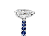 White gold Pear Cut Diamond Solitaire Ring with Round with Blue Sapphire side stone Pavé Band and Prong Setting_5